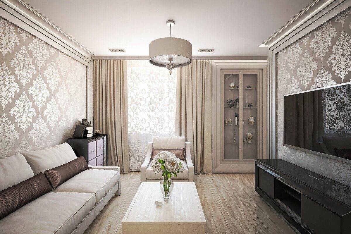 Дизайн гостиной-спальни 19 кв. м. в бежевых тонах