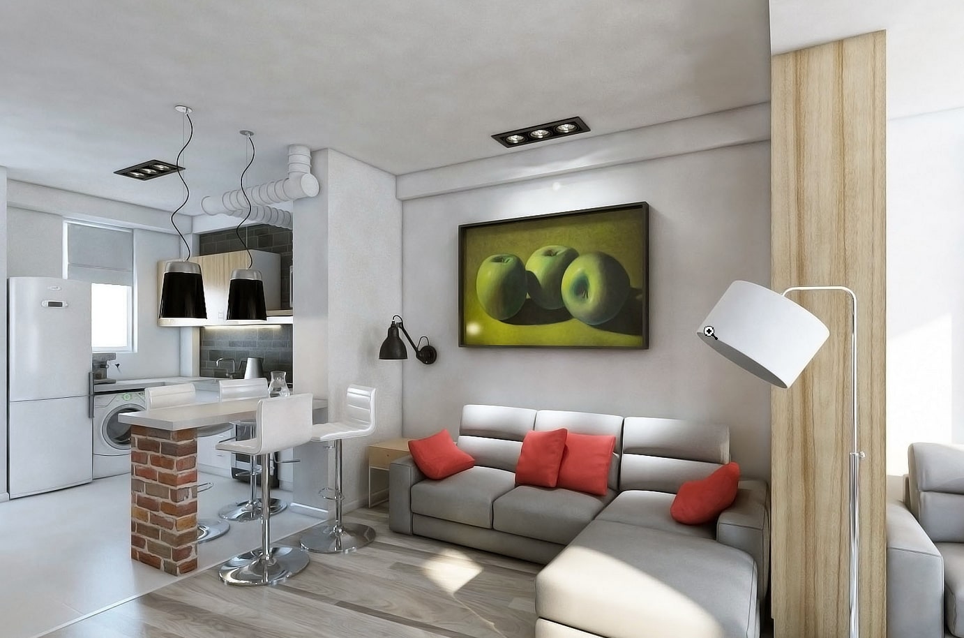 Кухня гостиная 13 кв. м.: 50 фото проектов с диваном, дизайн гостиной с зонтрованием