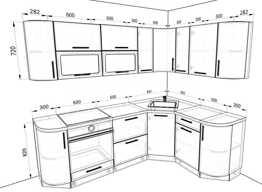 Как сделать чертеж угловой кухни с размерами своими руками