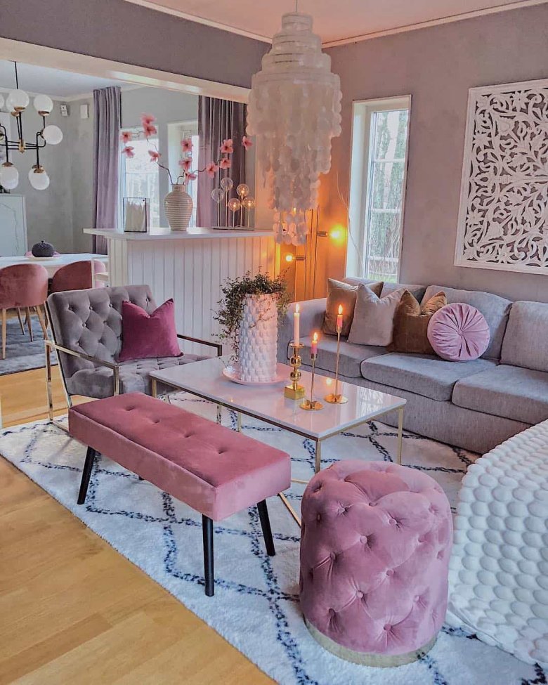 Розовая гостиная - 70 фото лучших дизайнерских идей сочетания в интерьере