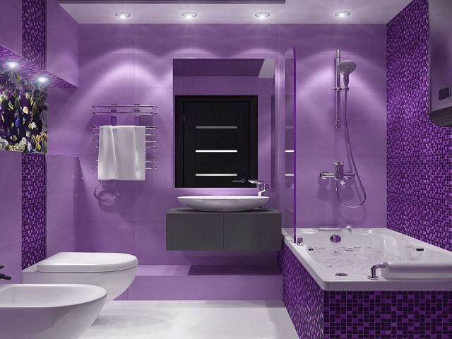 Сиреневая ванная комната: дизайн с цветами - 28 фото