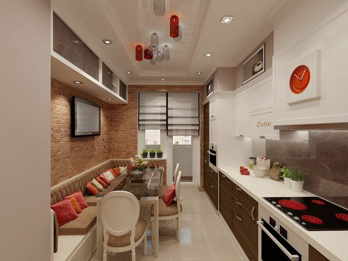 Дизайн кухни 14 кв м с выходом на балкон и диваном, примеры кухни-гостиной
 - 30 фото