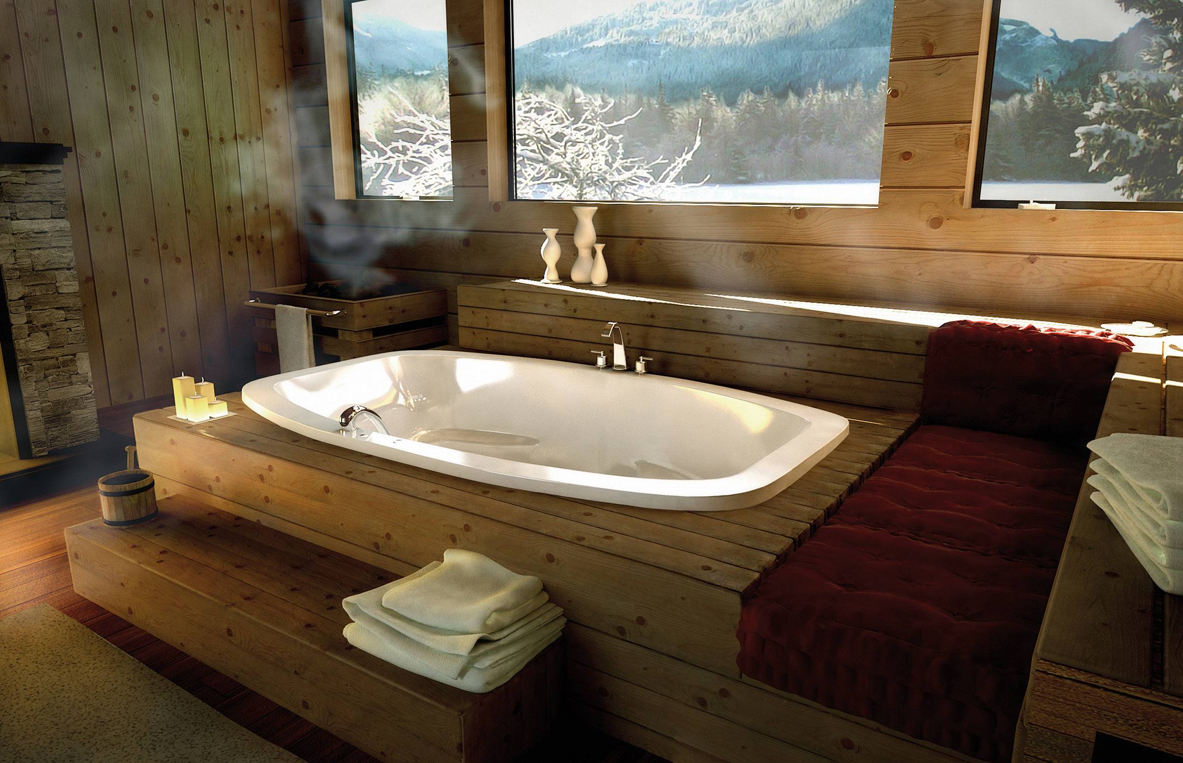 Дизайн ванной комнаты в деревянном доме из бруса с фото