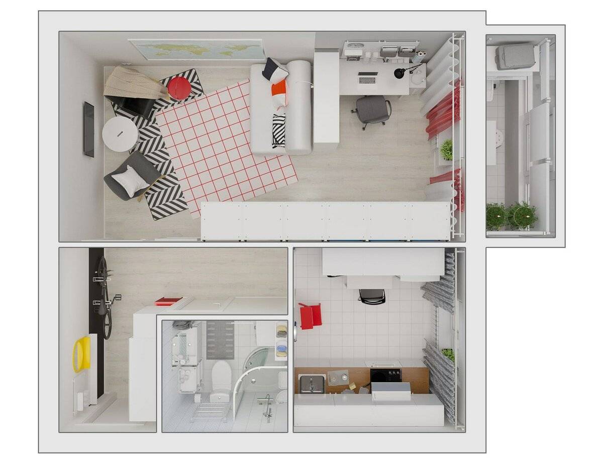 Комфортная квартира 31-32 кв. м: оформление и зонирование жилого пространства