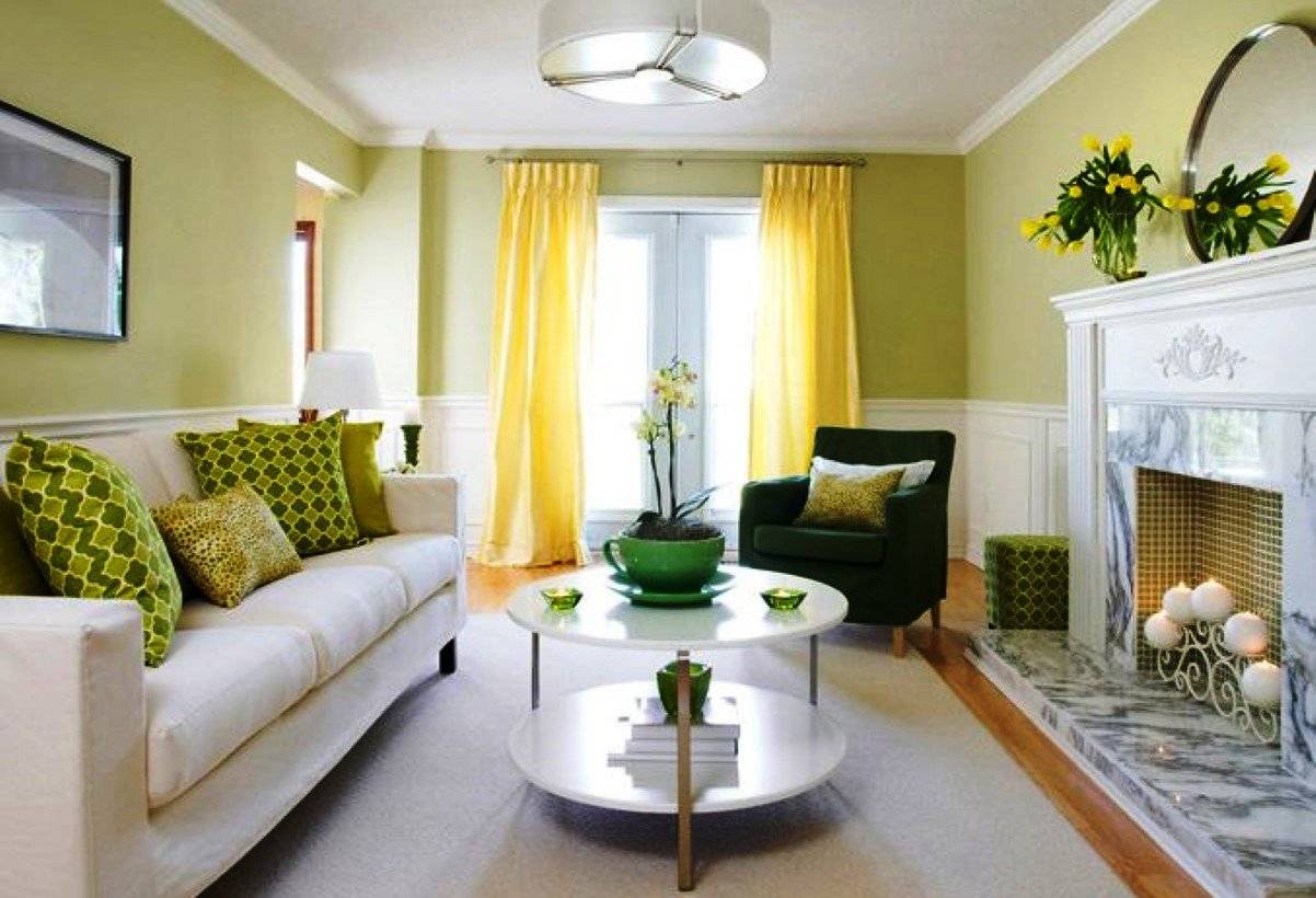Зеленый интерьер гостиной: идеи оформления, сочетания, фото