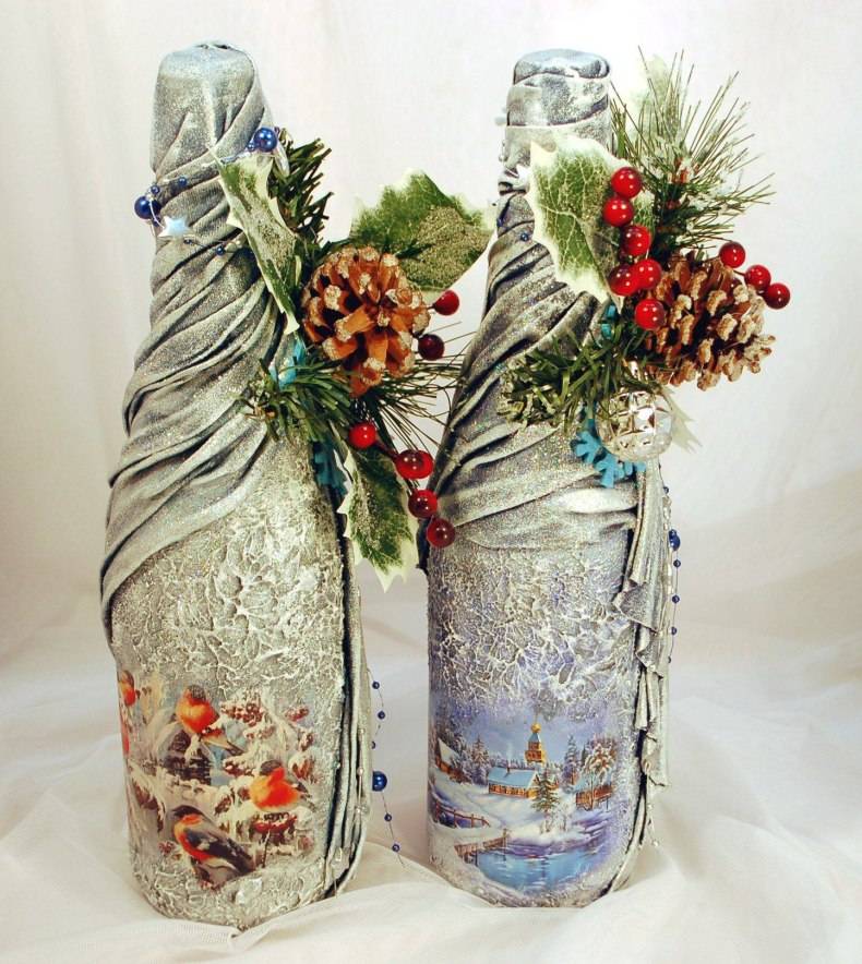 Декор бутылок своими руками, декорирование и оформление бутылок, мастер класс на новый год