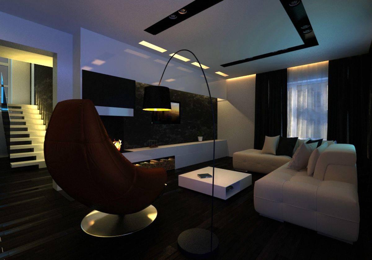 Дизайн гостиной в стиле хай тек 2021
