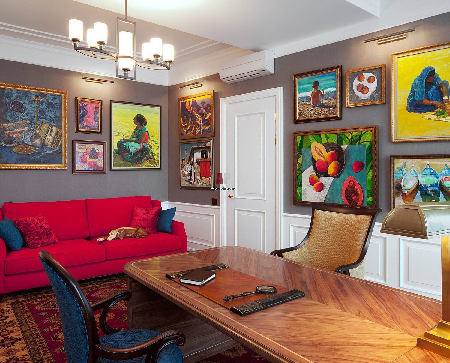 Фрески в интерьере гостиной комнаты — 52 фото вариантов