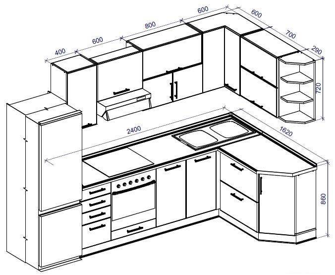Чертежи кухонных шкафов с размерами для изготовления