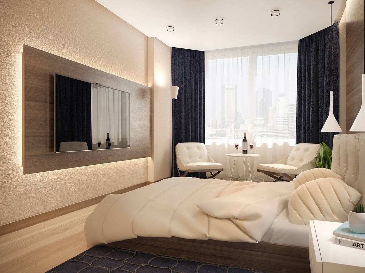 Спальня-гостиная в одной комнате 18 кв.м. с кроватью