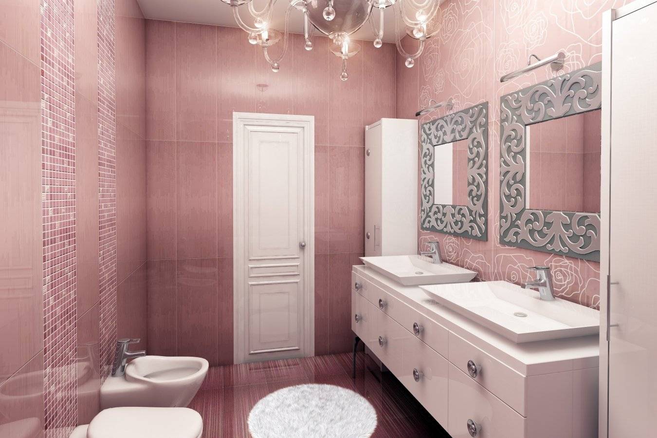 Розовая ванная - 60 фото интерьеров