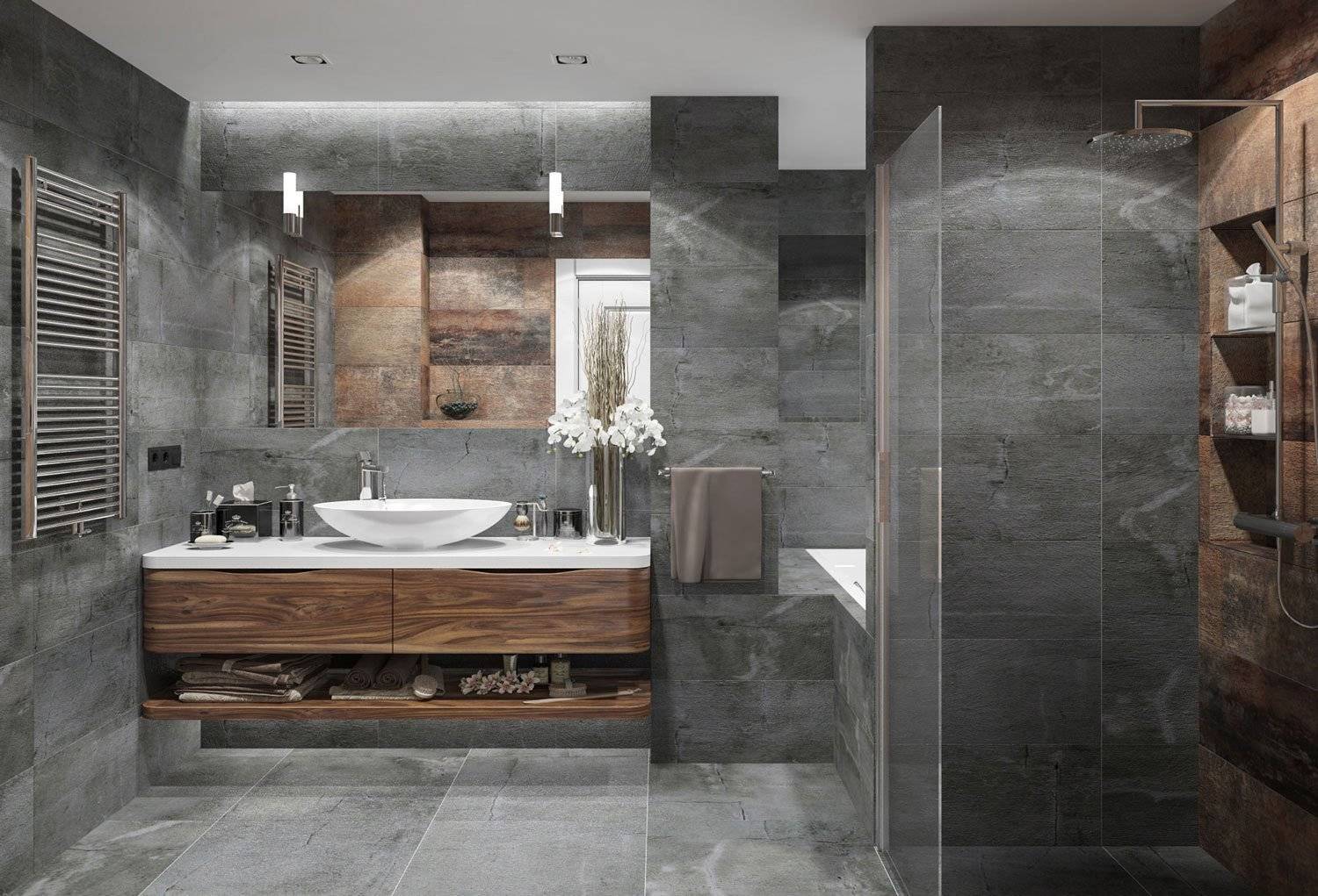 Серая ванная комната: красивые идеи сдержанного дизайна + 68 фото