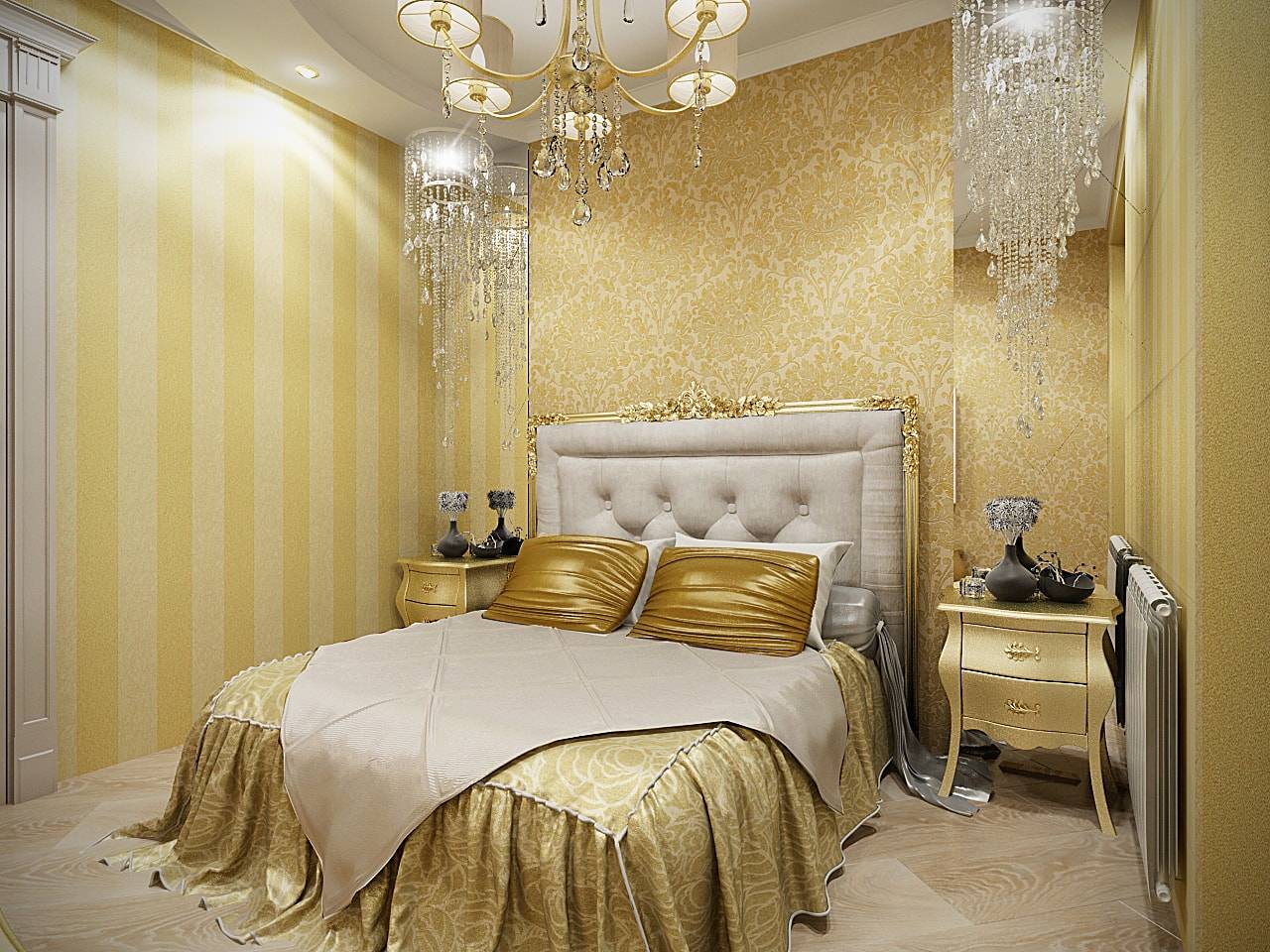 Обои для стен золотистые или позолоченные орнаменты: как подобрать подходящий стиль, в чем особенность оформления небольшой комнаты и как украсить стиль арт-деко