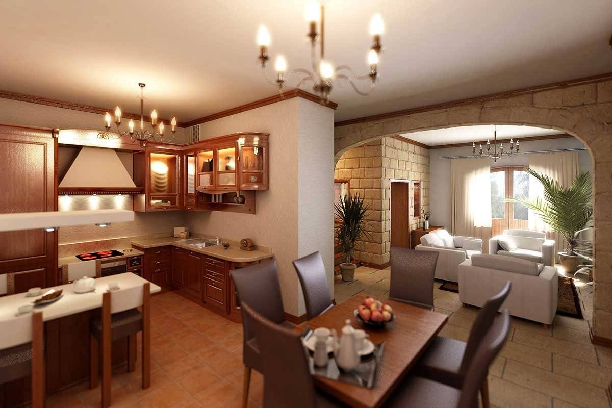 Дизайн кухни, совмещенной с гостиной и столовой, в частном доме (27 фото удачных интерьеров)