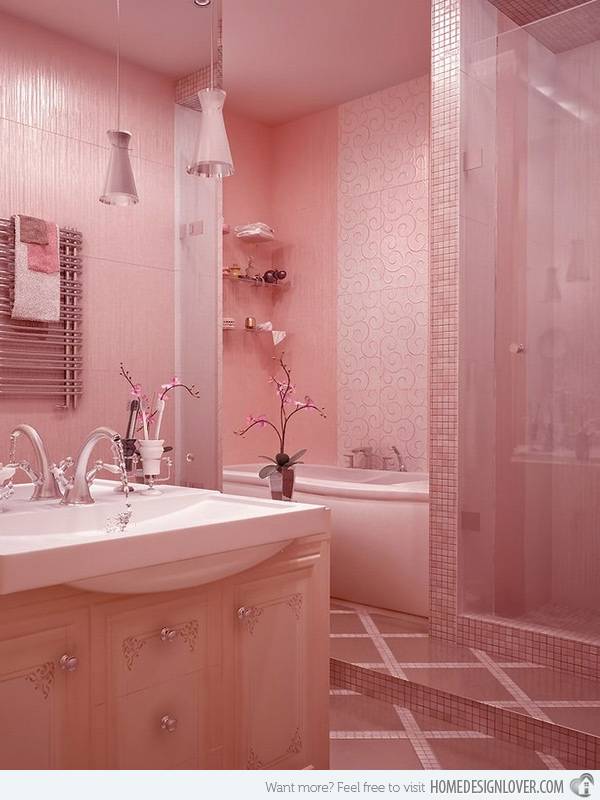 Дизайн ванной комнаты в розовых цветах: 50 шикарных идей