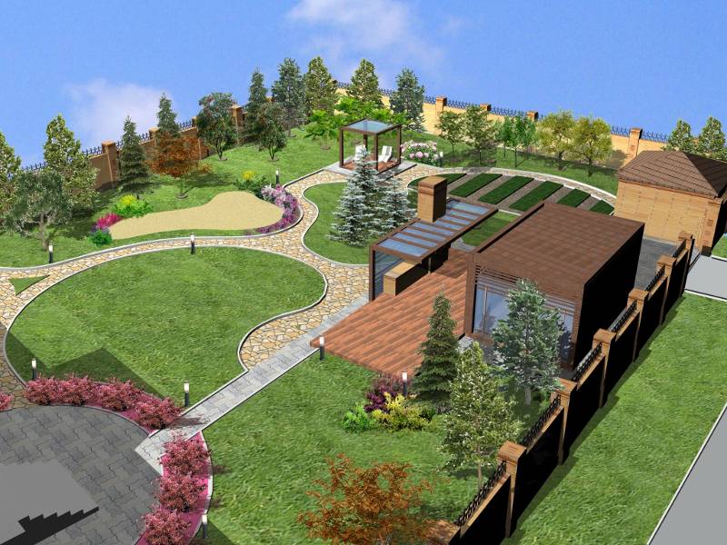 Планировка участка загородного дома 12 соток: схема, варианты ландшафтного дизайна, примеры проектов с домом, баней и гаражом - 22 фото