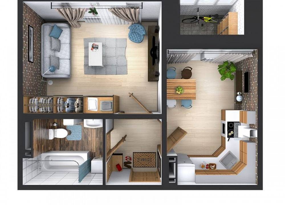 Дизайн интерьера средней квартиры  (от 31 до 59 кв.м.)