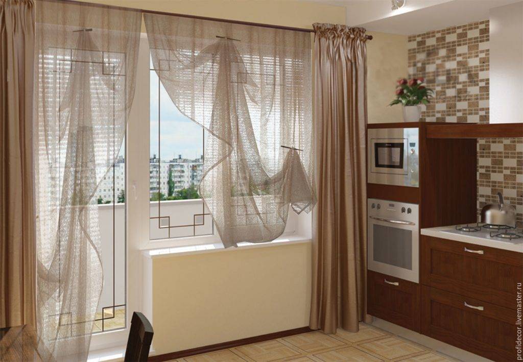 Оформление окна с балконной дверью на кухне: варианты дизайна, фото примеров