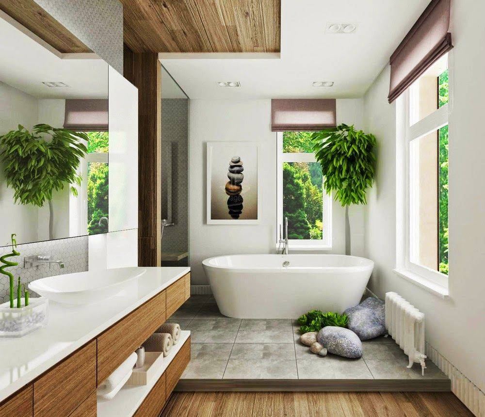 12 интерьеров ванных комнат с элементами тропического стиля