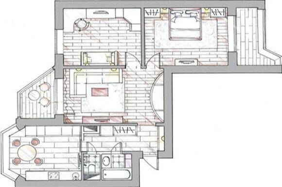 Дизайн трехкомнатной квартиры п44т. проект трешки п44т