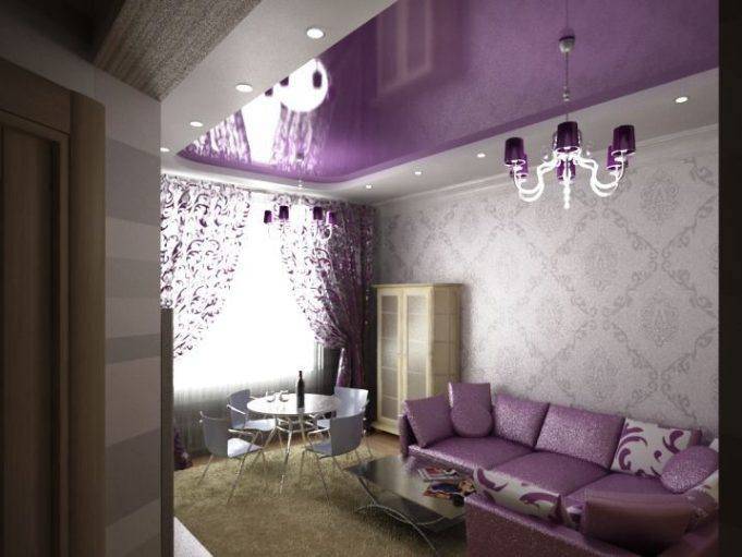 Фиолетовые и сиреневые натяжные потолки в дизайне интерьера