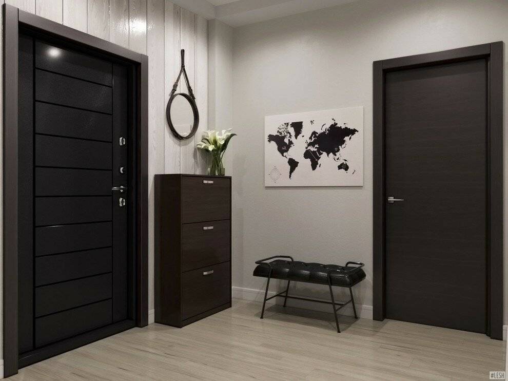 Темные двери в интерьере: сочетание с цветом пола, стен, мебели