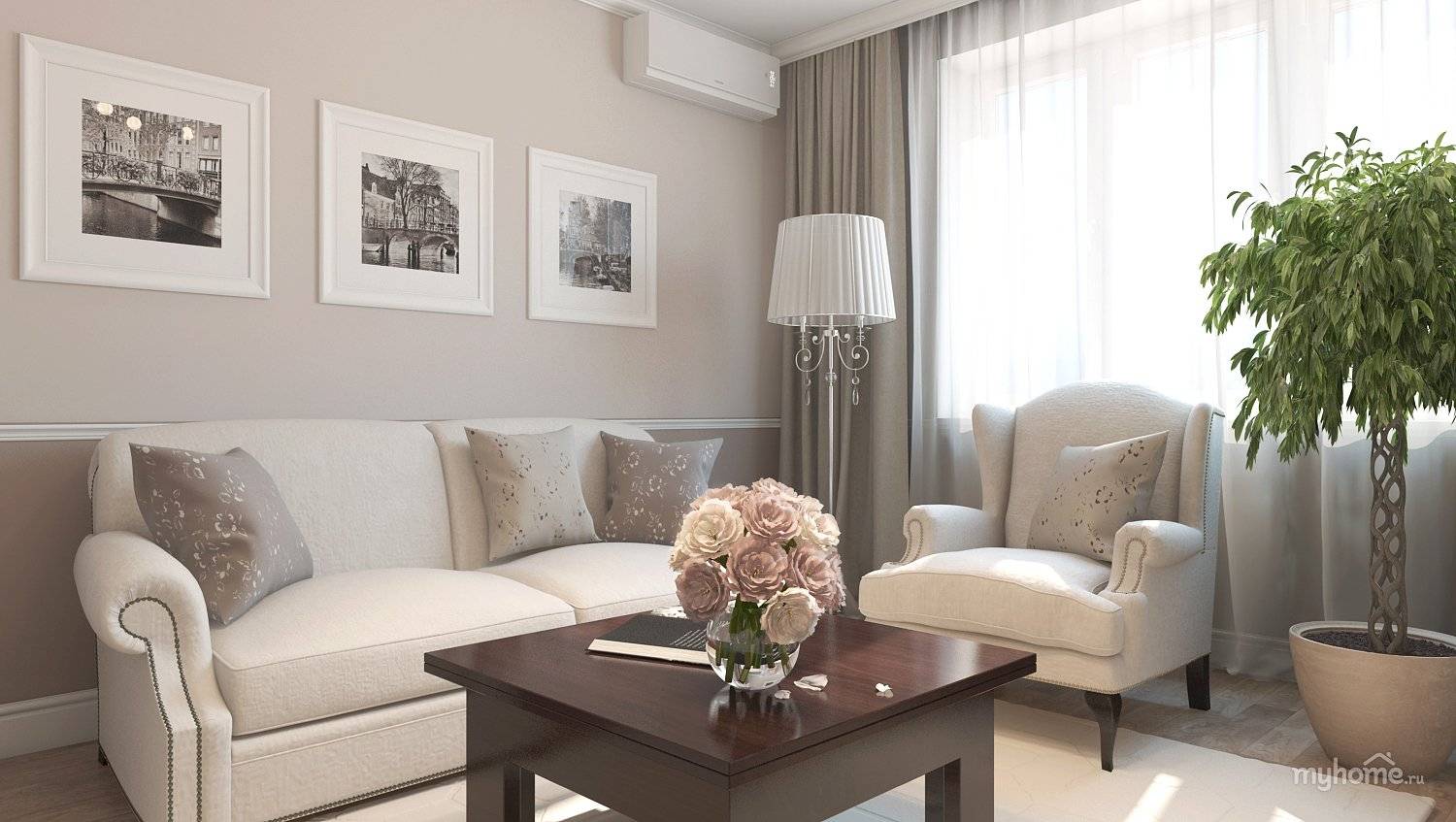 Комбинированные обои для зала (100 фото): 10 видов дизайна для гостиной с обоями двух цветов