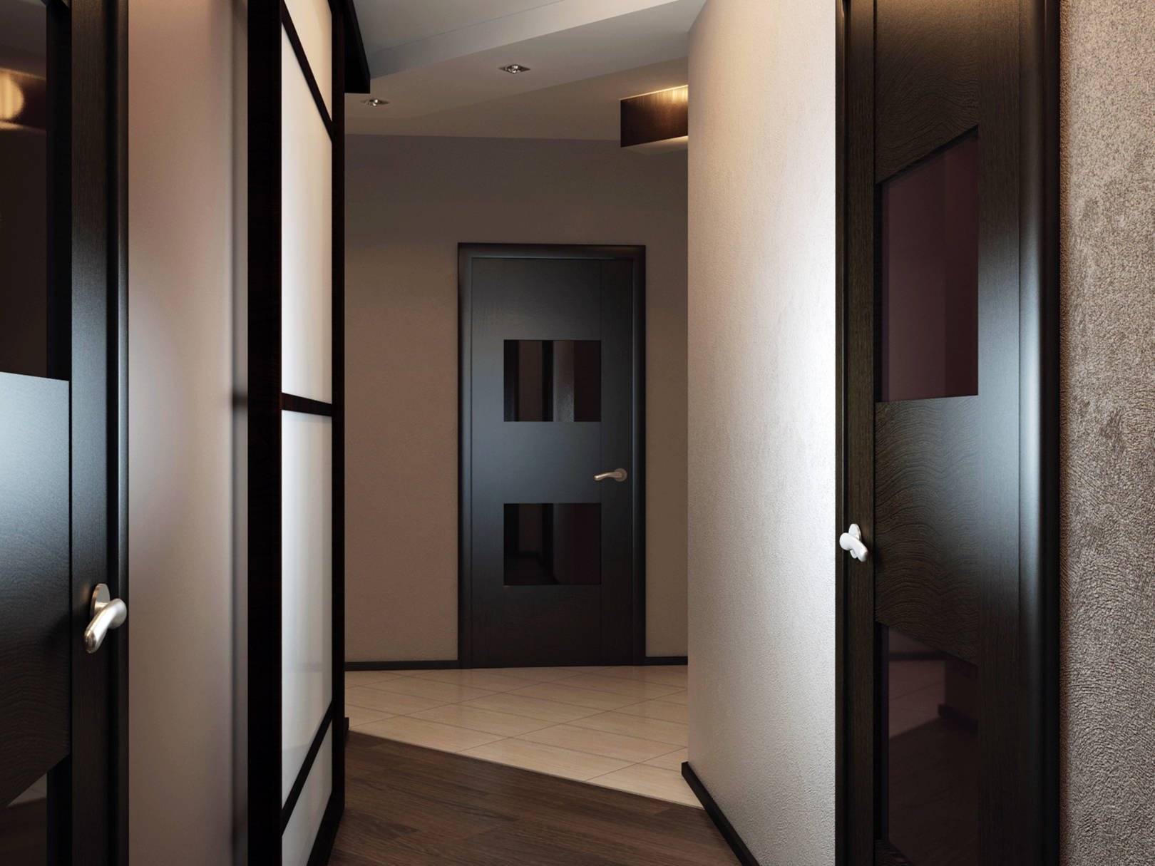 Темные двери в интерьере, фото, как можно с ними сочетать светлый пол