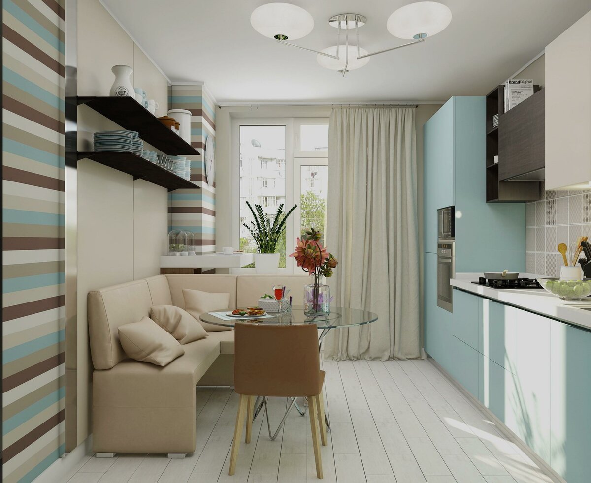 Дизайн кухни — гостиной 15 кв м — вариант планировки с диваном и зонирования