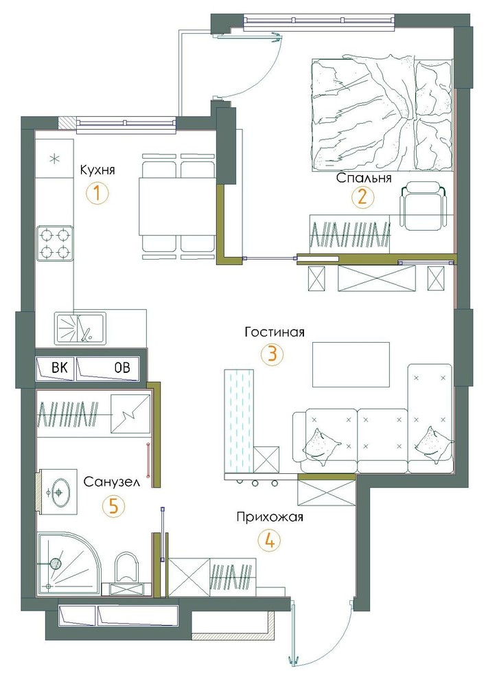 Перепланировка однокомнатной квартиры в двухкомнатную: 8 вариантов с фото