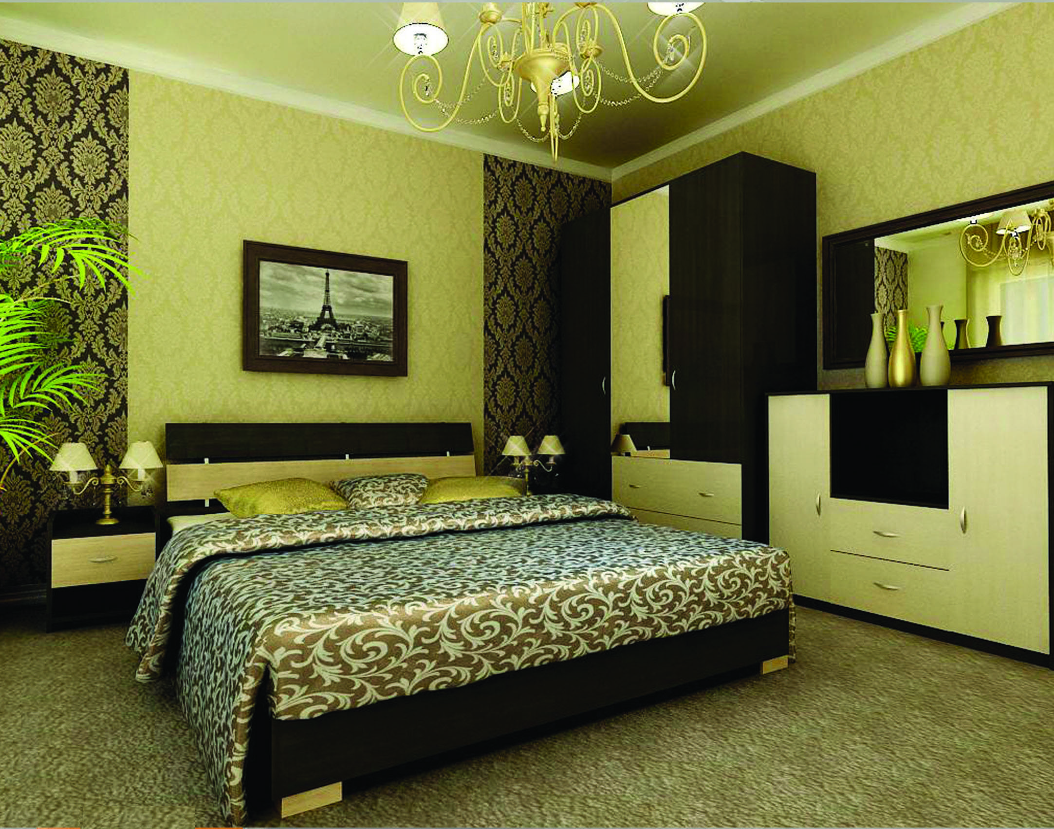 Дизайн обоев для спальни комбинированные 2 видов фото - ремонт квартир фото