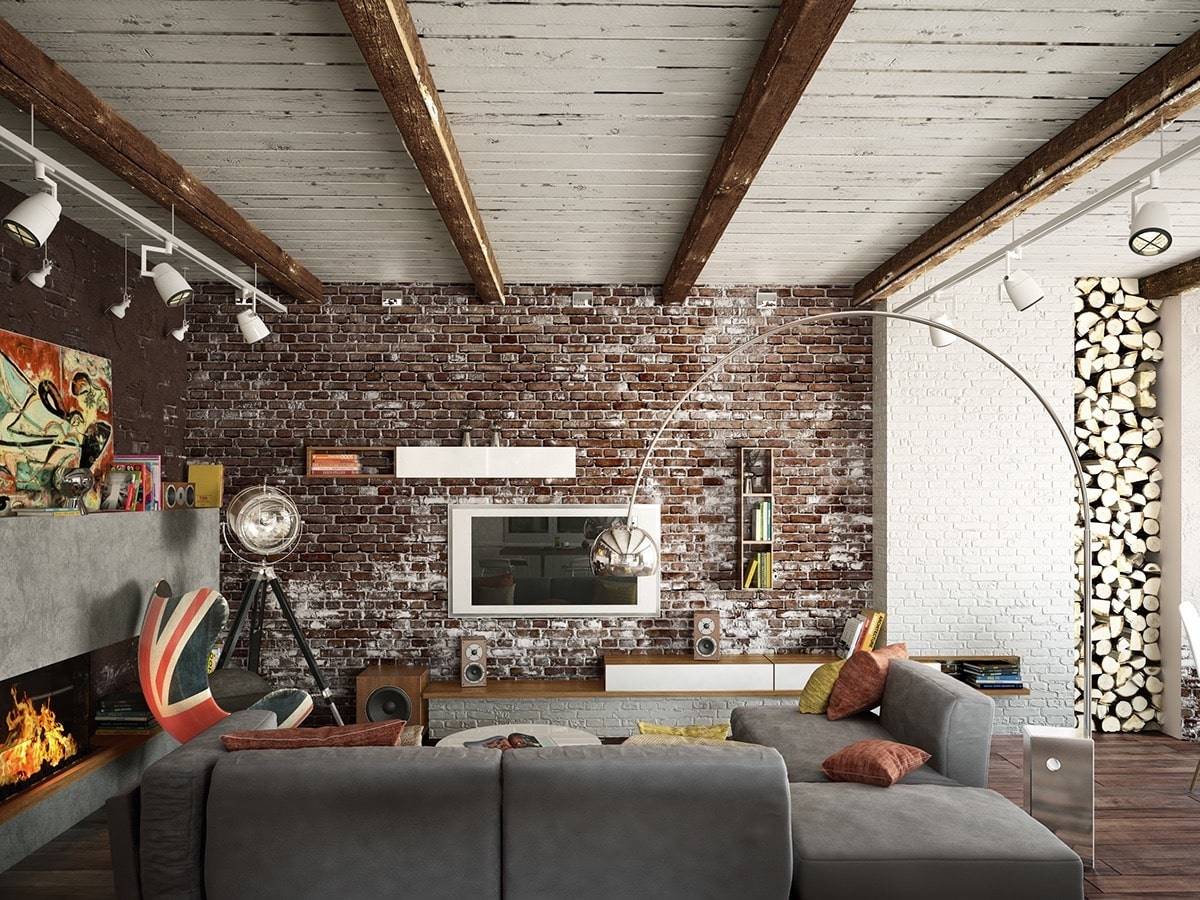 Кирпичная стена в интерьере гостиной: 65 фото идей дизайна кирпича