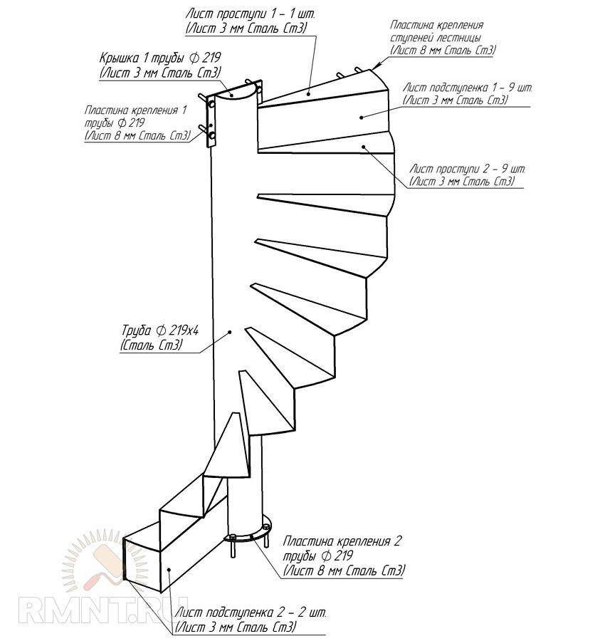 Винтовая лестница в доме на второй этаж: фото + чертежи