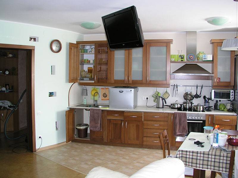 Телевизор на кухню: варианты размещения, встраивание в гарнитур, куда повесить