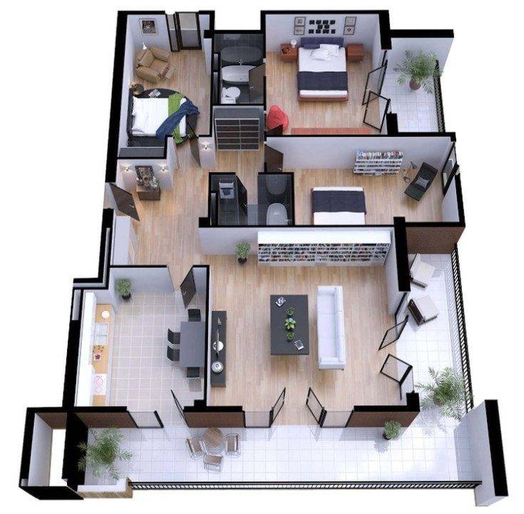 Планировка 4х комнатной квартиры - изумительный и необычный дизайн (60 фото)