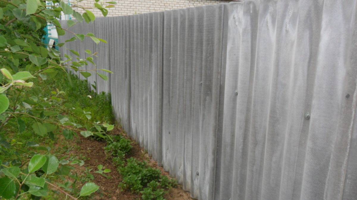 Забор из шифера для ограждения дачного участка с различным оформлением
