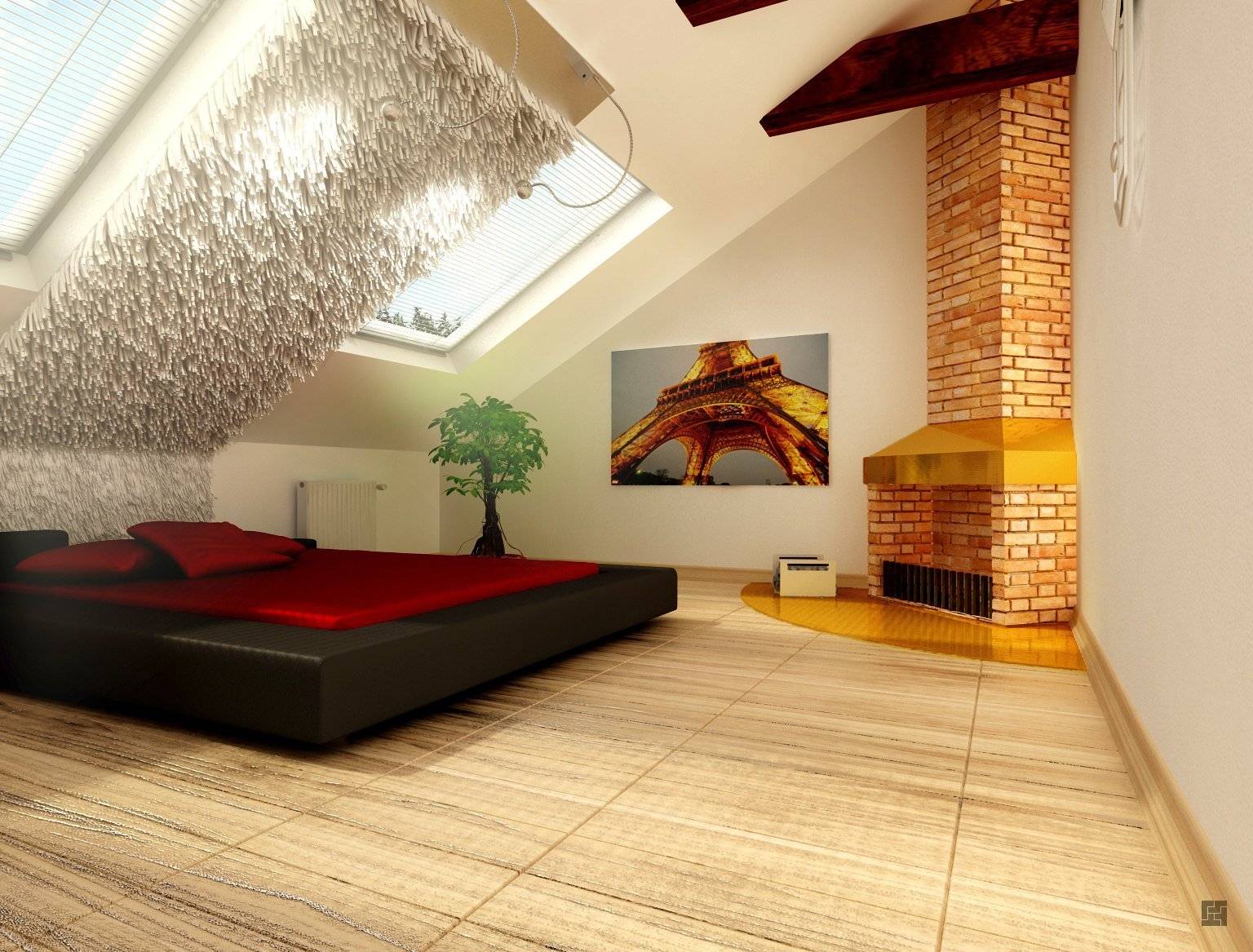 Потолок на мансарде: дизайн, цвет, виды (натяжной, гипсокартонный и др), освещение