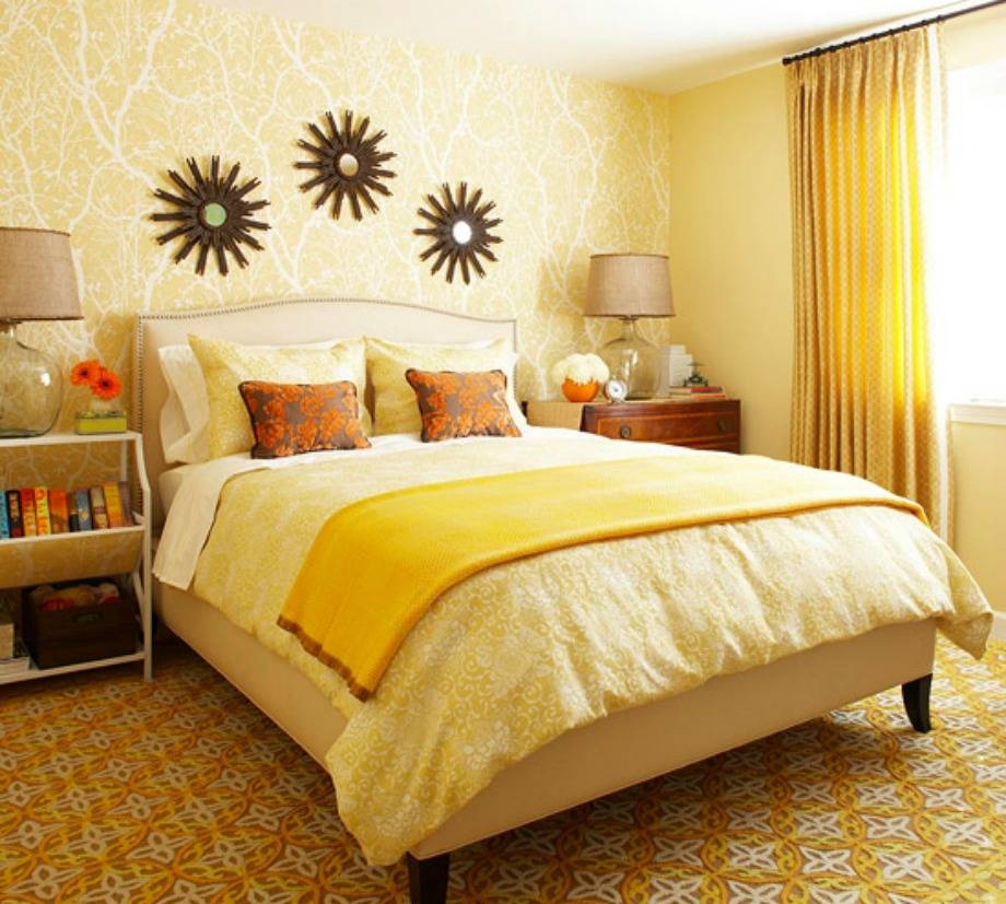 Дизайн спальни в желтых тонах, 20 новых фото: яркая, желтая спальня