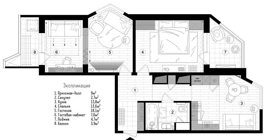 Дизайн двухкомнатной квартиры серии п44т +75 фото идей