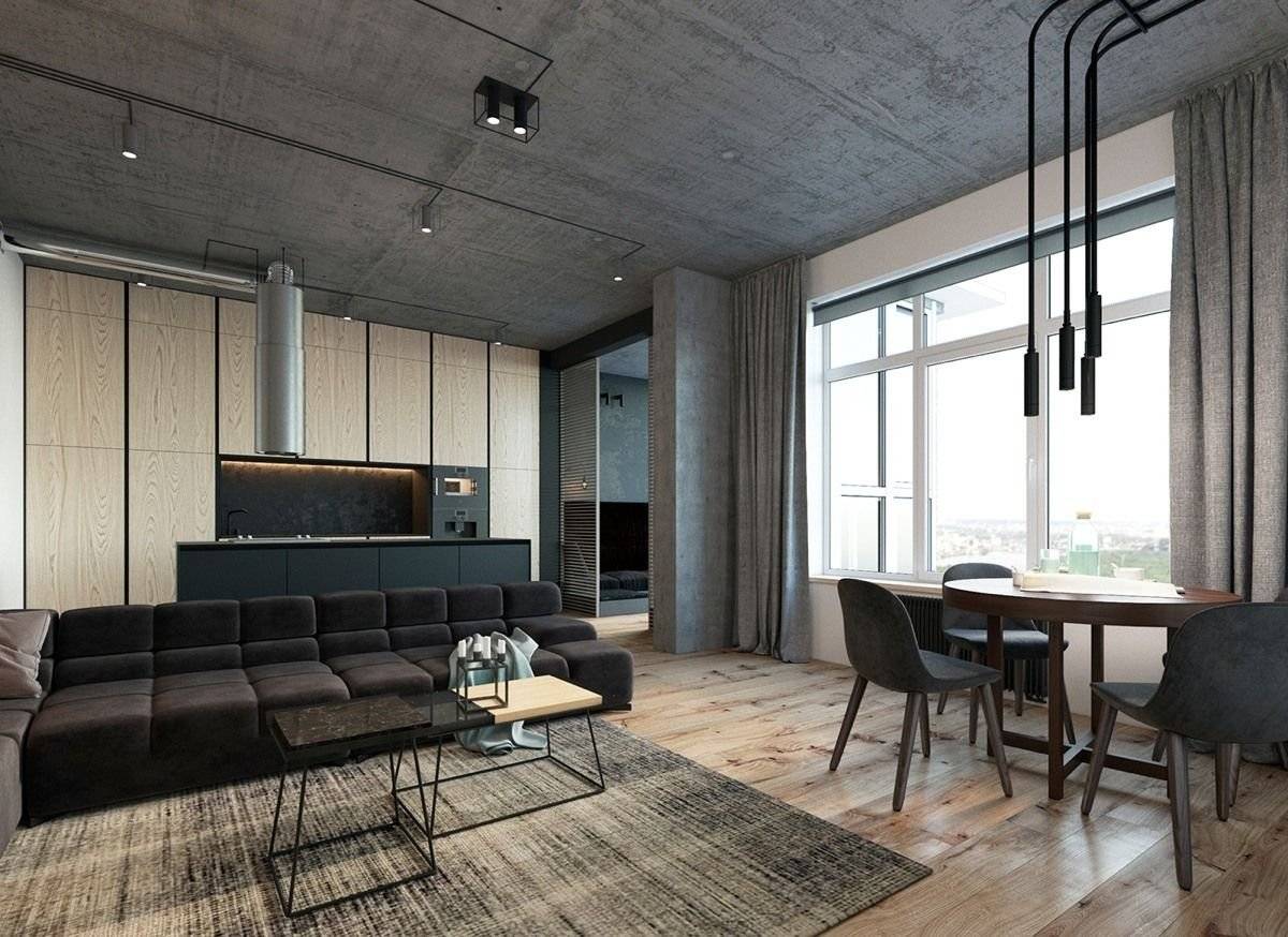 Потолок в стиле лофт: высокий натяжной или бетонный, как сделать в квартире своими руками, отделка, трубы или деревянные балки на кухне, фото с примерами