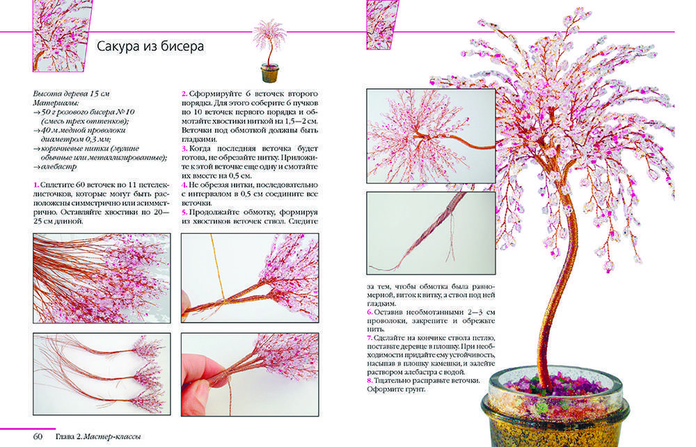 Бисерное дерево своими руками: способы плетения, мастер-класс для начинающих по изготовлению сакуры, мимозы, березы
