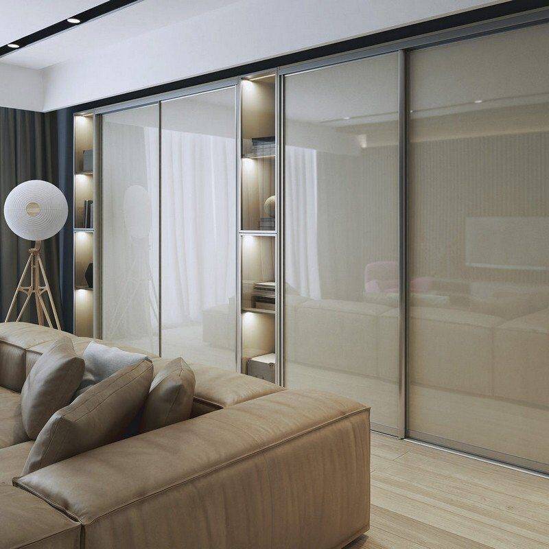 Шкаф-купе в гостиную на всю стену: 75 идей дизайна в интерьере