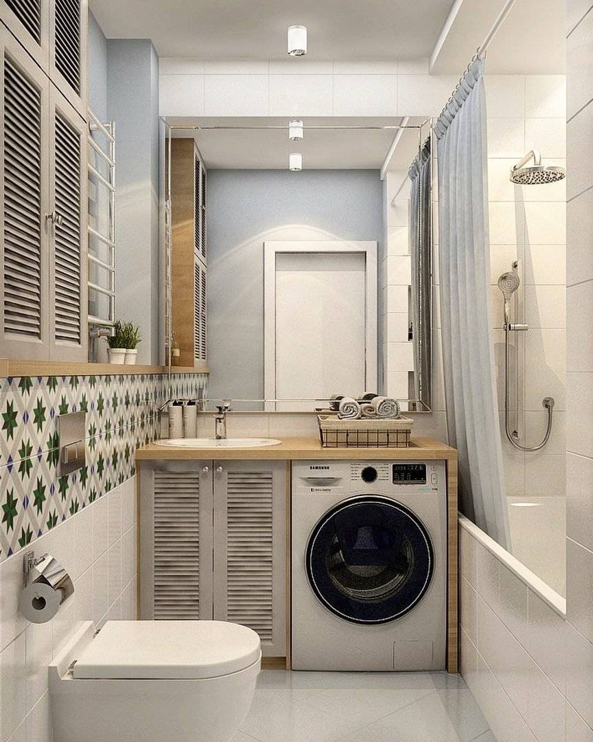 Стиральная машина в ванной: удачное расположение мини-прачечной в комнате гигиены